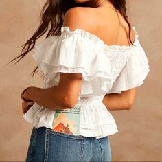 Reposhing This Item I Purchased From @Styledbychrista. Loved It, But Ready To Rotate For Something New. Questions? Leave A Comment Below! Ruffle Strap Top, Ruffle Tops Outfit, White Bohemian, Italian Countryside, Top Banana, Scene Hair, Peplum Hem, Ruffle Top, Curator Style