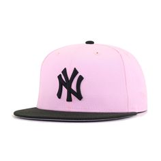 New Era Cap 59Fifty fitted hat for the New York Yankees in black and pink colorway. This two-tone Yankees hat is perfect for lighter color fits. Cotton crown provides premium plush comfort, while durable wool on the visor and button gives it the striking contrast needed to make a bold statement. Hat Material: 100% Cotton/WoolCrown: PinkVisor: BlackButton: BlackUndervisor: GreyFront Logo: Real BlackNew Era Flag: PinkRear Logo: Real Black/Pink Pink Mlb Hat, Yankees Flat Hat, Cheap Pink 5-panel Snapback Hat, Cheap Pink Snapback Hat For Summer, Pink Snap Back Hats, Yankees Hat Fitted, Cheap Pink Cotton Snapback Hat, Custom Fitted Hats Pink, Luxury Fitted Hat With Bow