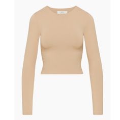 Size: Medium Color: Soft Tan Nwt Babaton Contour Long Sleeve Shirt Chic Beige Blouse With Crew Neck, Chic Beige Crew Neck Blouse, Neutral Long Sleeve Top For Summer, Beige Crew Neck Blouse For Work, Beige Long Sleeve Stretch Top, Chic Fitted Beige Top, Fitted Beige Long Sleeve Top, Beige Crew Neck Blouse For Fall, Fitted Long Sleeve Beige Top