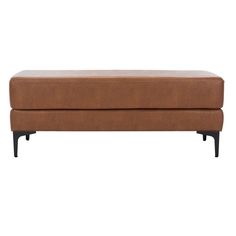 a tan leather bench with black legs and an ottoman on the bottom, against a white background