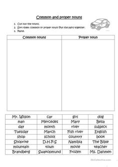 a printable worksheet for the common and proper words