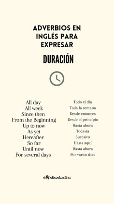 an advertisement with the words adverios en ingles para expressar duracon