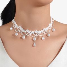 This Victorian Style Beautiful Clothing Floral Flower Lace Choker Is A Wonderful Addition To Your Wardrobe And You Style! Gsumdf006000mt1 Beaded Lace Necklace, Concert Jewelry, Classy Choker, White Lace Choker, Tatting Necklace, Mickey Mouse Necklace, Perfume Locket, Romanian Lace, Gifts For Women Birthday