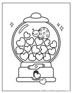 a gummy machine filled with hearts coloring page