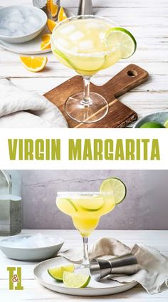 two margarita cocktails with lime slices on the rim