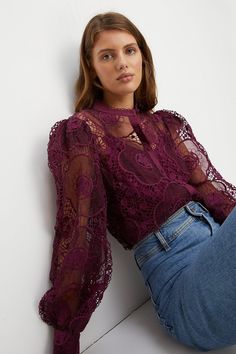 Style: BlouseLength: RegularNeckline: CollaredSleeve Length: Long Sleeve Lace Blouse Outfit, Colour Season, Outfit Elegantes, Outfits Formal, Lace Long Sleeve Shirt, Striped Tops, Holiday 2024, Floral Lace Blouse, Black Lace Blouse