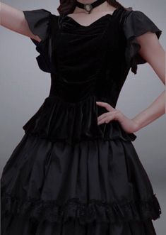 Elevate your style with our Black A-line Gothic Velvet Dress Set. This luxurious piece features a delicate lace edge, perfect for a sophisticated Lolita costume party. Designed with a plus size fit, this dress offers both comfort and elegance. Step into the world of high fashion with our velvet dress set. Victorian Style Wedding Dress, Black Gothic Dress, Antique Wedding Dresses, Victorian Style Wedding, Nontraditional Wedding Dress, Antoinette Dress, Gothic Wedding Dress, Voluminous Skirt, Queen Dress