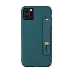 the back of an iphone 11 case with a gold button in teal green color