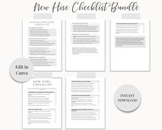 the new hire checklist bundle is shown in four different sizes and font, including one for