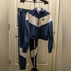 Jacket Is New With Tags. Pants Don't Have Tags But Are Never Worn. Track Suit, Nike Blue, Nike Pants, Track Pants, Pant Jumpsuit, Nike Women, Blue White, Pants For Women, Track