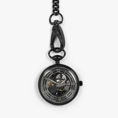 The extraordinary skeleton movement and inner mechanisms are showcased through a highly-polished glass case featuring 17 intricately placed jewels and made from brass with IP black coating. A built in safety mechanism ensures excessive winding will not damage the movement and each time the watch is fully winded, it will last for 30+ hours. Our pocket watch comes with a pocket chain finished with lobster clasps and a keyring loop to be worn in your pocket or stand alone. The perfect luxury gift t Metal Skeleton Dial Watch For Gift, Metal Skeleton Dial Watch As Gift, Metal Skeleton Dial Watch, Elegant Metal Watches With Skeleton Dial, Timeless Black Watch Accessories For Evening, Steampunk Silver Watch With Skeleton Dial, Steampunk Watch With Skeleton Dial, Black Steampunk Watch With Skeleton Dial, Steampunk Automatic Watch For Formal Occasions