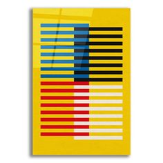 a yellow poster with different colored lines on the front and back of it's frame