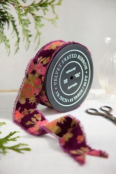 Topped with romantic florals, this terrain exclusive velvet ribbon makes a sumptuous finishing touch for gifts and décor alike. | Floral Velvet Ribbon in Purple, Size: Medium at Terrain Thrift List, Snow Crafts, Fall Ribbon, Burgundy Ribbon, Handmade Felt Ornament, Ribbon Storage, Wrapping Ribbon, Ribbon Skirt, Romantic Florals