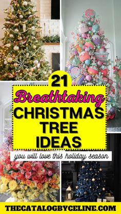 christmas tree decorated in different colors and sizes with text overlay reading breaking christmas tree ideas you will love this holiday season