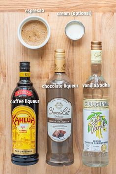 ingredients to make chocolate liqueur on a cutting board