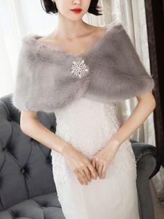 1pc Chic Fluffy Bridal Shawl, Silver, Winter Fashion Warm Wedding Party Long Fur Shawl Cloak Coat, Christmas Halloween Costume Cape With Rhinestones Silver    Flannelette Halloween   All Wedding & Event, size features are:Bust: ,Length: ,Sleeve Length: Wedding Cloak, Warm Wedding, Mog Dresses, Plush Coat, Bridal Jacket, Bridal Shawl, Bridal Cape, Fur Shawl, Wedding Dresses Beaded