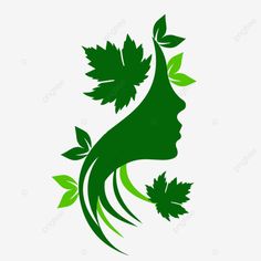 a woman's face with green leaves on her head, silhouette, logo, female png and psd