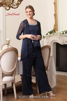 RM Richards, women's fashion, beaded neck, 3-piece set, long pant set, special occasions, wedding attire, formal events, elegance, sophistication, versatile outfit, statement piece Formal Pant Suits, Bride Suit, Formal Pant, Sheer Jacket, Beaded Neckline, Petite Jacket, Top And Pants Set, Pant Suit, Top Pants Set