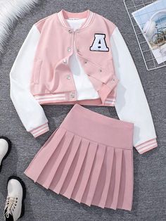 Teen Outfits, Cute Dress Outfits, Casual Preppy Outfits, Cute Preppy Outfits, Letter Embroidery, Easy Trendy Outfits, Tween Outfits