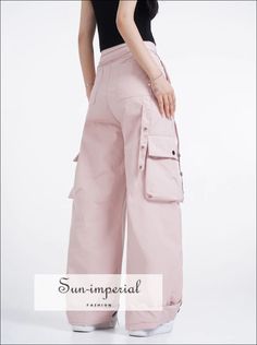 Style: Casual Age: JUNIOR Origin: Mainland China Season: Spring/Summer Waist Type: HIGH Decoration: Button Decoration: Pockets Elasticity: Non Strech Fabric Type: Broadcloth Pattern Type: Solid Pant Style: Cargo Pants Material: Polyester Fit Type: LOOSE Length: Full Length Closure Type: Button Fly Gender: WOMEN Front Style: Pleated Size TableS : Waist 67cm(26.4") Hip 103cm(40.6") Thigh 55cm(21.7") Length 104cm(40.9") M : Waist 71cm(28") Hip 107cm(42.1") Thigh 56cm(22") Length 105cm(41.3") L : Wa Casual Cotton Cargo Pants With Buttons, High-waisted Cargo Pants For Summer Day Out, High Waist Cargo Bottoms For Summer, High Waist Summer Cargo Bottoms, Trendy High-waisted Cargo Pants For Spring, High Waist Parachute Pants For Summer, Spring Cargo Style Bottoms For Day Out, Spring High Waist Wide Leg Utility Pants, Pink Wide-leg Bottoms With Button Closure