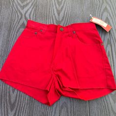 Super Cute Vintage . Esprit Shorts - Nwt Size 5 From My Boutique Years Ago Red Stretch Cotton Shorts, Fitted Red Bottoms For Summer, Red Fitted Shorts For Summer, Vintage Solid Bottoms For Summer, Red Fitted Shorts, Trendy Red High Waist Jean Shorts, Red Fitted Jean Shorts, Casual Red Fitted Jean Shorts, Retro Red Cotton Bottoms