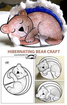 a paper cut out of a bear sleeping on top of a white surface with instructions for how to make it