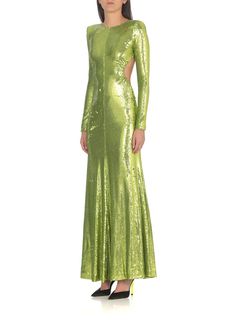 85% Polyester, 15% Polyamide Lining:, 100% Polyamide Fitted Luxury Maxi Dress For Party Season, Designer Fitted Maxi Dress, Luxury Sequined Dinner Dress, Designer Green Long Sleeve Dress, Designer Floor-length Gala Dresses, Designer Long Sleeve Party Dresses, Luxury Fitted Midi Dress For Party Season, Designer Fitted Evening Dress For Gala, Luxury Fitted Green Maxi Dress