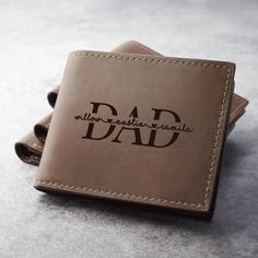 "This wallet is a classic design bifold allowing you to carry your cash and cards. You can personalized with your loved name and meaningful message to create a one of a kind, unforgettable gift. It will be the perfect gift for Anniversaries, Birthdays, Valentines Day, Father's Day, Christmas and more! ► MORE ∙ P E R S O N A L I Z A T I O N Add more personal touch to your gifts with a Custom Aluminum Wallet Insert Card from this listing: https://etsy.me/3x6Jum5 The perfect gift combo that the rec Wallet Engraving Ideas, Classic Bifold Wallet For Personal Use, Classic Bifold Wallet, Personalized Brown Trifold Wallet For Father's Day, Father's Day Bifold Wallet, Classic Trifold Wallet With Coin Pocket As Gift, Classic Wallets With Coin Pocket For Gifts, Classic Wallets With Coin Pocket As Gifts, Vintage Rfid Blocking Wallets As Gift