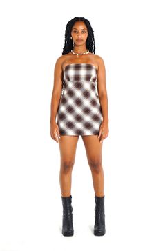 Details & Fit - empire waist - side zipper - a-line Londyn is 5'10" and wearing size M Fabric & Care 64% Poly, 34% Rayon, 2% Spandex Machine Wash Cold / Dry Flat Brown Plaid, Plaid Dress, Holiday Collection, Xl Dress, Empire Waist, Dresses Xs, Fabric Care, Side Zipper, Strapless Top