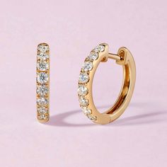 Biggie Diamond Huggie Earring - Sparkle Society Gold Huggies, Diamond Huggie Earrings, Diamond Huggies, Diamond Hoop Earrings, Diamond Sizes, Conflict Free Diamonds, White Diamonds, Huggies Earrings, Gemstone Colors