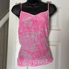 Beautiful Top With A Very Cute Vacation Themed Print. Adjustable Straps. Measures W: 16 In L: 23 In Lilly Pulitzer, Adjustable Straps, Womens Tops, Silk, Customer Support, Full Service, Pink, Women Shopping, Quick Saves