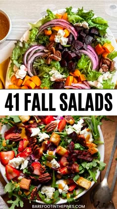 Side Salad Ideas Dinner, Salads For Winter, Best Fall Salad Recipes, Fall Lettuce Salad Recipes, Fall Salad Recipes For A Crowd, Harvest Salad Recipes Fall, Fall Green Salad Recipes, Fall Green Salad, Large Salad Recipes