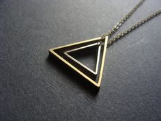 Silver Brass Triangle Necklace on Brass Chain - Minimalist Triangle Necklace Minimalist Triangle Brass Jewelry, Minimalist Triangle Metal Necklace, Twig Bracelet, Triangle Jewelry, Double Triangle, Air Element, Jewellery Pendant, Shark Tooth Necklace, Tooth Necklace