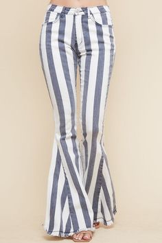 Grey Striped Hippie girl Striped Jeans. zipper/button/cotton/spandex Trendy Cotton Bottoms With Vertical Stripes, Spring Cotton Bottoms With Vertical Stripes, Stretch Wide Leg Bottoms With Vertical Stripes, Summer Cotton Bottoms With Zipper Closure, Trendy Cotton Jeans With Vertical Stripes, Chic Striped Cotton Bottoms, Trendy Cotton Stretch Bottoms, Chic Striped Cotton Pants, Chic Cotton Bottoms With Zipper Closure