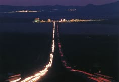 an aerial view of the highway at night