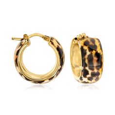 Ross-Simons - Italian Leopard-Print Enamel Hoop Earrings Over Sterling. 7/8". Add this wild pair to your jewelry box. In a bold and lightweight design, leopard-print enamel line the outside of the polished 18kt yellow gold over sterling silver hoops. Made in Italy. Hanging length is 7/8". Snap-bar, leopard-print enamel hoop earrings. Jewelry Accessories Ideas, Dope Jewelry, Jewelry Essentials, Funky Jewelry, Stacked Jewelry, Jewelry Lookbook, Girly Jewelry, Dream Jewelry, Sterling Silver Hoops