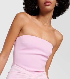 Material: 52% acetate, 45% viscose, 3% elastane.Closure: zipped back.Care instructions: dry clean.Made in the UK.Designer color name: Soft Pink.Material II: 92% polyamide, 8% elastane.Lining: 64% viscose, 36% polyester.True to size.Ideal fit for larger bust sizes.Strapless.Fitted.Non-stretchy fabric.The model seen in the picture is 178cm-5'10' and wearing a size UK 8 Fitted Bandeau Dress With Ruched Bodice, Solid Color Fitted Bandeau Dress, Solid Fitted Bandeau Dress, Fitted Bandeau Dress In Elastane, Fitted Bandeau Elastane Dress, Feminine Fitted Bandeau Dress, Bandeau Party Dress In Elastane, Elegant Stretch Bandeau Dress, Elegant Bandeau Stretch Dress