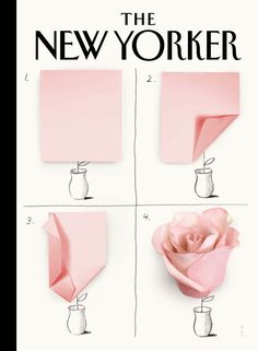 the new yorker magazine cover with pink paper folded in different shapes and flowers on it