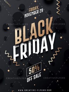 black friday sale flyer template with gold foil and confetti on the back ground