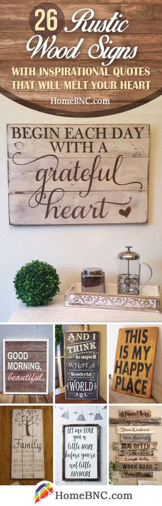 a collage of photos with the words 25 rustic wall signs