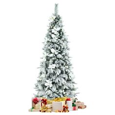 a white christmas tree with presents under it