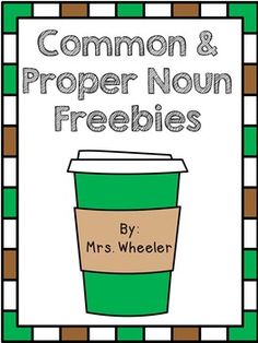 a coffee cup with the words common and proper noun freebies