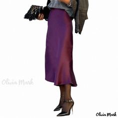 Olivia Mark - Elegant High-Waisted Midi Skirt with Flattering Mermaid Hemline Elegant Fitted Purple Maxi Skirt, Chic Fitted Purple Maxi Skirt, Chic High-waisted Purple Skirt, Fitted Purple Midi Skirt, Fitted Purple Lined Maxi Skirt, Fitted Purple Maxi Skirt, Chic Purple Skirted Bottoms, Fitted Purple Flared Maxi Skirt, Purple Fitted Maxi Skirt