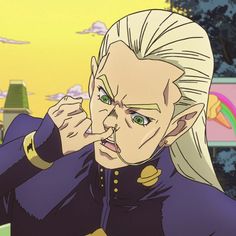 an older man with blonde hair and green eyes is looking at something in the distance