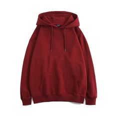 Color: Wine Red, Size: M Hooded Fleece Sweater, Basic Hooded Winter Sweater, Basic Winter Hooded Sweater, Basic Fall Hoodie With Pockets, Basic Hooded Hoodie With Pockets, Winter Hoodie With Pockets, Solid Color Long Sleeve Hoodie For Streetwear, Red Cotton Hoodie, Basic Hooded Sweatshirt With Drawstring