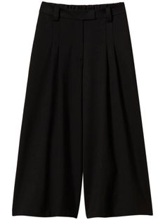 black stretch-design high-waisted cropped concealed fly and button fastening belt loops pleat detailing two side slit pockets logo plaque wide leg Fringe Skirt, Wardrobe Edit, Cropped Trousers, Exclusive Fashion, Ski Wear, Black Stretch, Bottoms Pants, Jacket Tops, Suits For Women