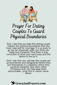 a couple sitting on chairs with the text prayer for dating couples to guard physical boundaries