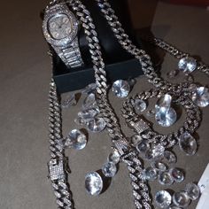 26" & 18" Chain, Bracelet, Watch High-End Prototypes & Wholesale Prices. Real Lab Diamonds & Real Gold 4x's Over No Tarnishing Stainless Steel. Jewelers Offer Similar Lab Diamond Pieces For $400-$1k+ ... Real Diamonds, But They’re Not Worth Much Because They've Been Produced In The Lab. Vvs Clarity. They Look Identical To Natural Earth Diamonds The Only Difference Is The Price Tag. Long Lasting Quality *They Will Not Tarnish If You Clean With Mild Soap & Never Use Harsh Chemicals. "Look Like Money Without Overspending" Music Videos, Events, Photos, Entertainment Industry Fast Insured Shipping Positive Reviews Thank You For Shopping With Queenie Silver Cuban Link Jewelry With Diamond Cut, Dazzling Cuban Link Bling Jewelry, Dazzling Cuban Link Jewelry With Bling, Silver Cuban Link Chain Jewelry For Gift, Gift Silver Cuban Link Chain Jewelry, Gift Cuban Link Silver Chain Jewelry, Dazzling Iced Out Cuban Link Jewelry, Dazzling Diamond Silver Chain Jewelry, Diamond White Jewelry Chain As Gift