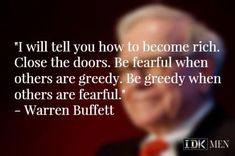 an older man in a suit and tie with a quote from warren buffet on it