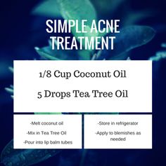 Simple, Natural Acne Treatment. #essentialoils #teatreeoil #coconutoil Best Tea Tree Oil, Overnight Remedies, Tea Tree Oil For Acne, Acne Overnight, Diy Acne, Acne Oil, Natural Acne Remedies, Home Remedies For Acne, Natural Acne